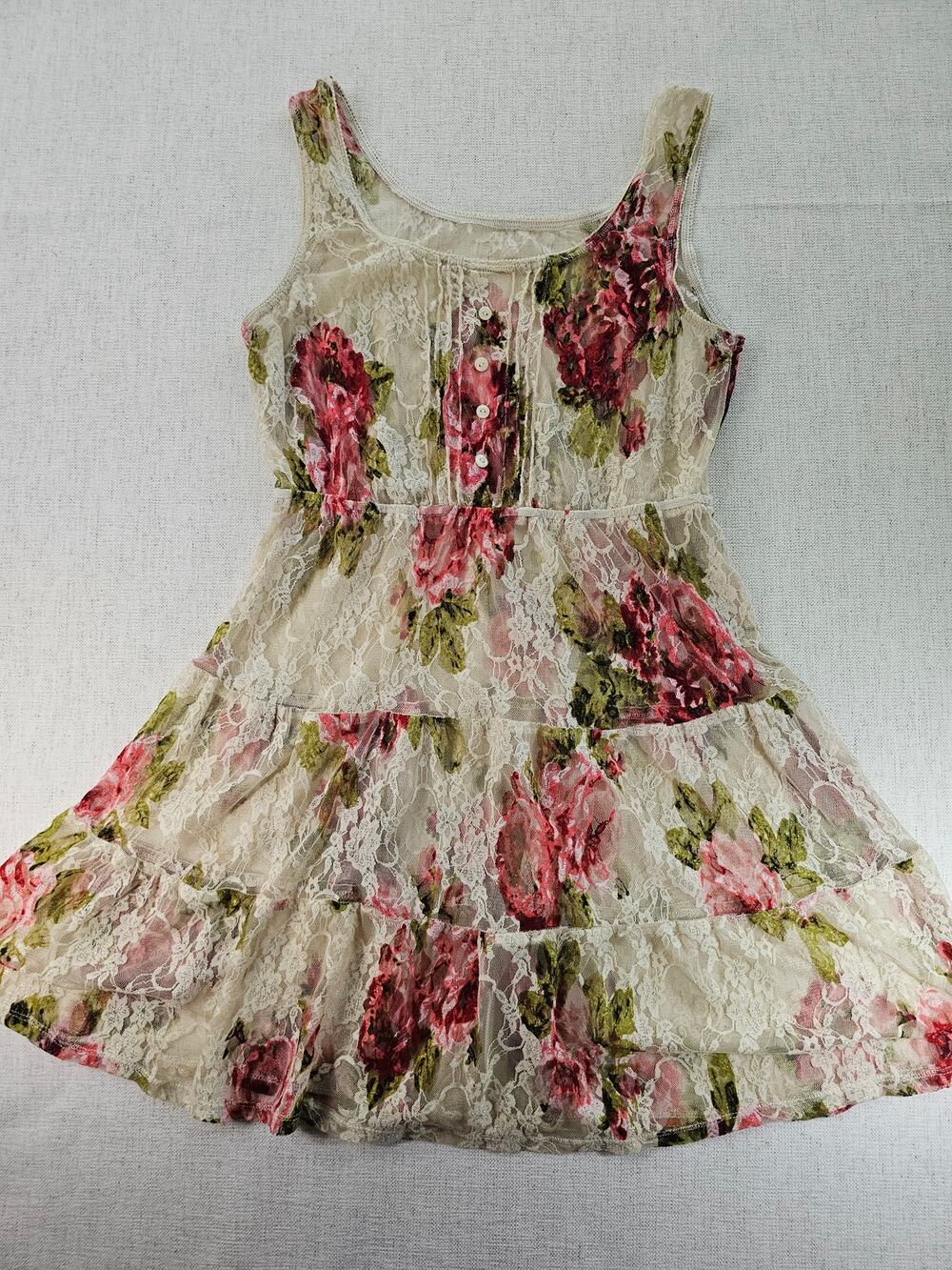 Whimsigoth L Floral Lace Tiered Button Fairy Grunge Coquette Babydoll